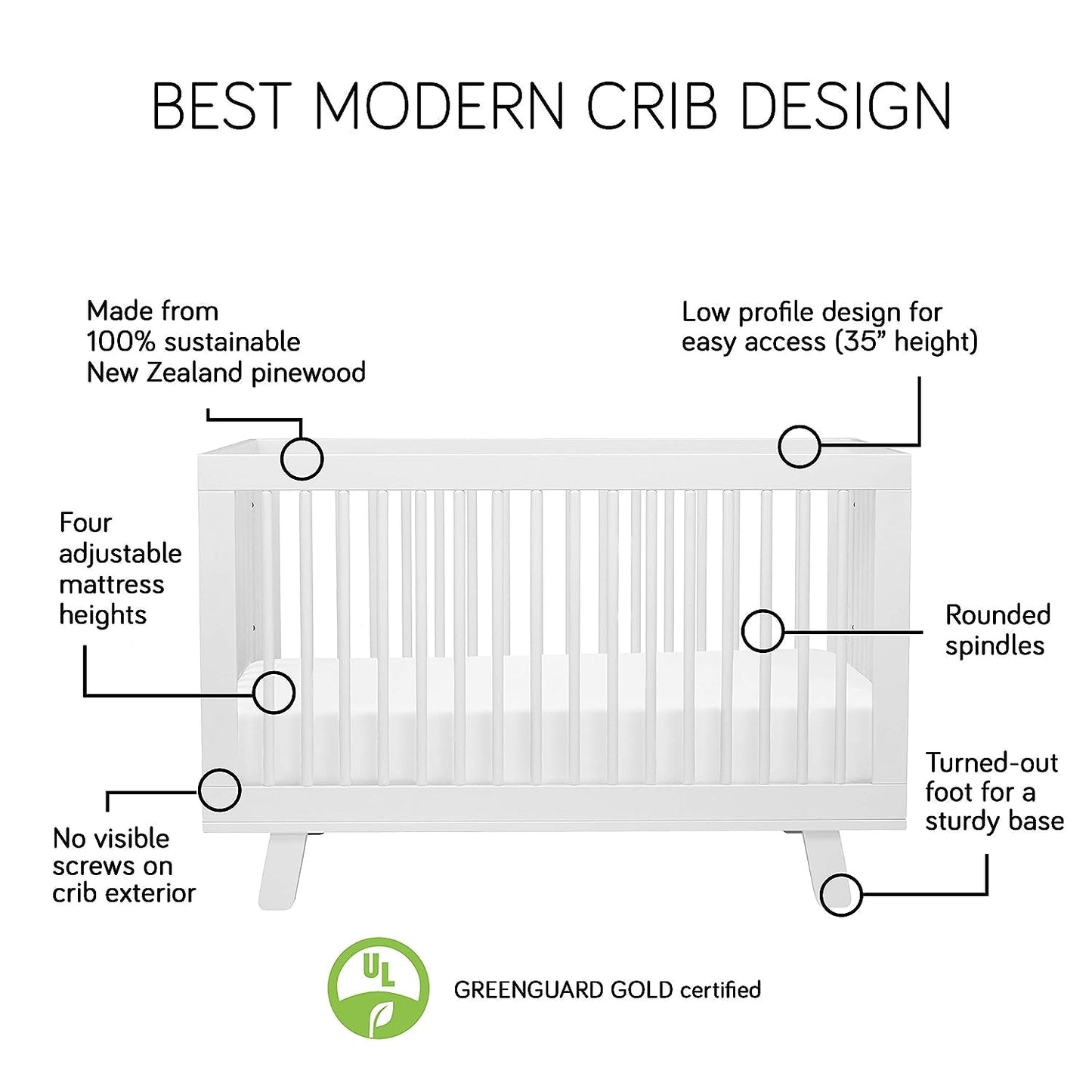 Babyletto Hudson 3-In-1 Convertible Crib with Toddler Bed Conversion Kit in Grey, Greenguard Gold Certified Baby Products Cribs Furniture Infant & Toddler Beds Nursery