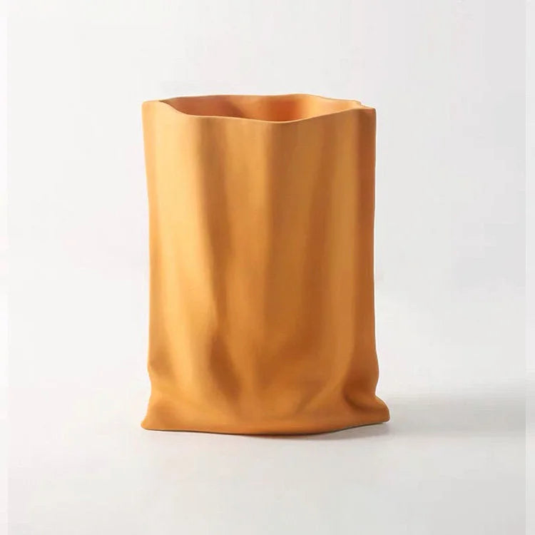 Frosted Ruched Ceramic Paper Bag Vase