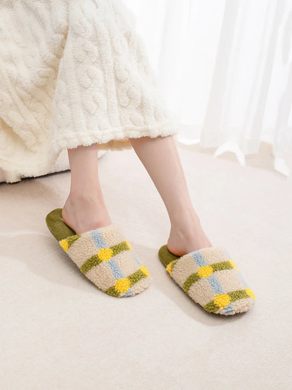 Fuzzy Plaid Sherpa House Slippers