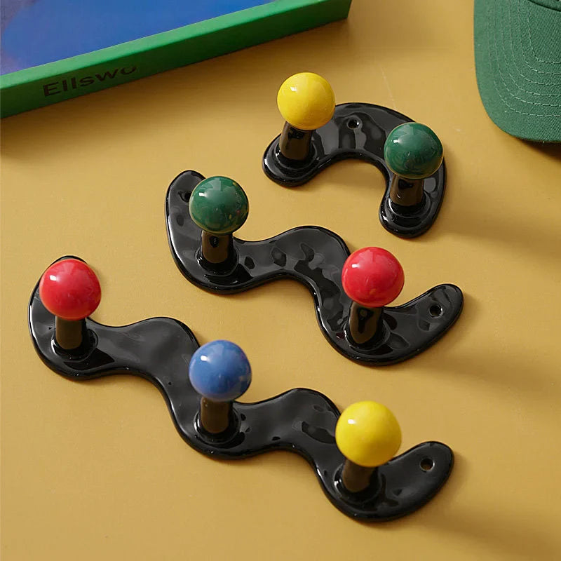 Glossy Wavy Ceramic Wall Hooks