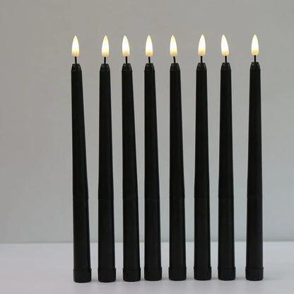 3 velas LED negras con llama parpadeante.