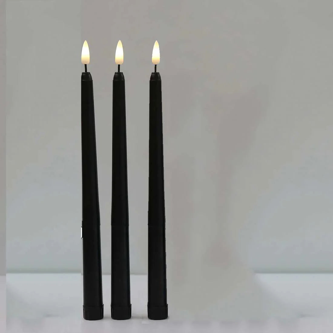 3 bougies LED noires avec flamme vacillante