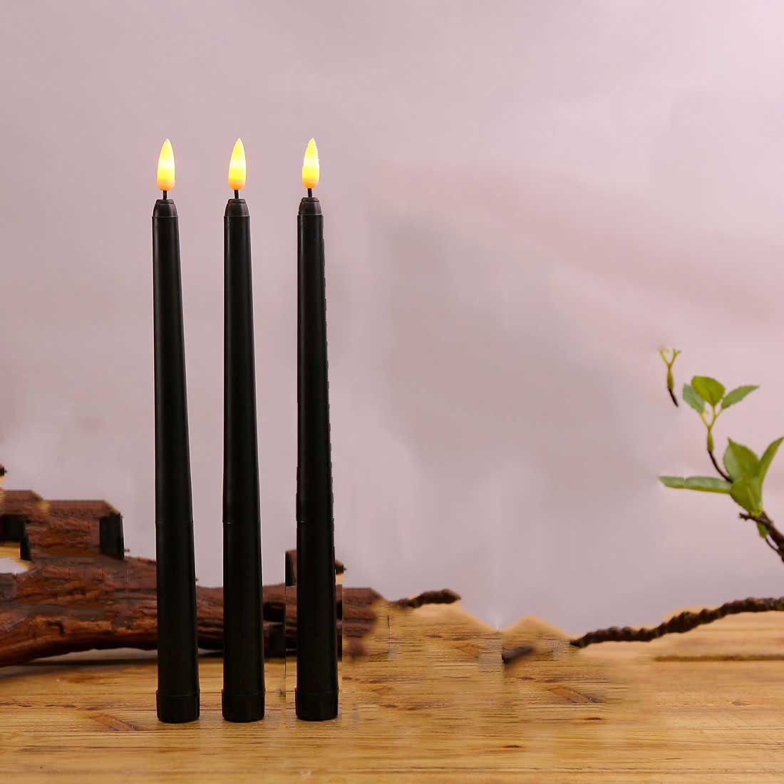 3 unidades de velas led pretas com chama tremeluzente