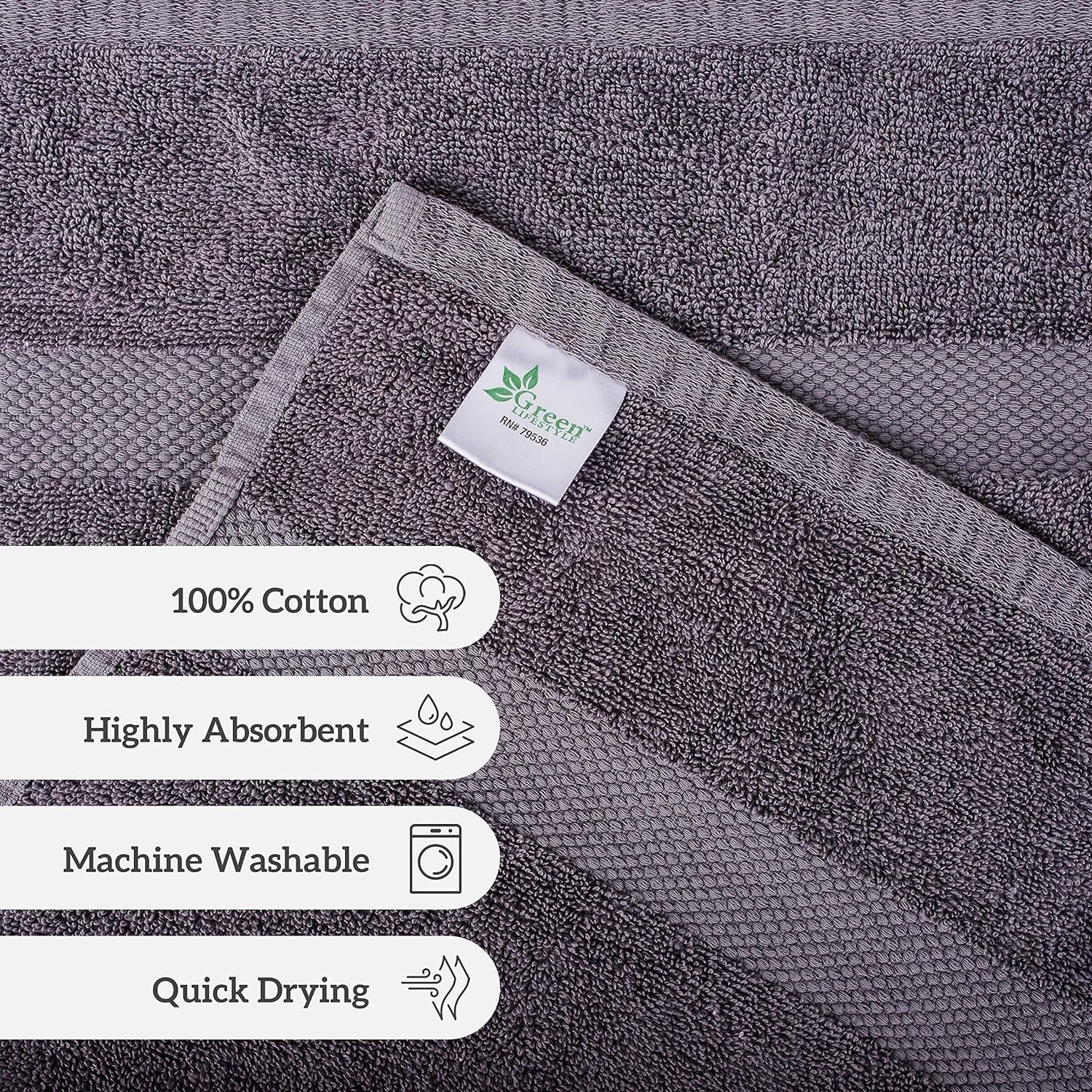 GREEN LIFESTYLE Soft Cotton Towels for Pool, Spa, and Gym Lightweight and Highly Absorbent Quick Drying Towels (24" X 48", Charcoal) Bath Bath Towels Home & Kitchen Towels