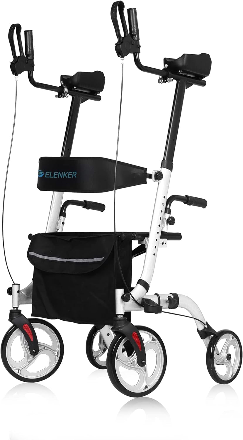 ELENKER Upright Walker, Stand up Folding Rollator Walker Back Erect Rolling Mobility Walking Aid with Seat, Padded Armrests for Seniors and Adults, White Medical Supplies & Equipment Mobility & Daily Living Aids Mobility Aids & Equipment Rollators & Accessories Rolling Walkers Walkers