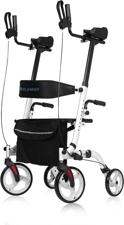 ELENKER Upright Walker, Stand up Folding Rollator Walker Back Erect Rolling Mobility Walking Aid with Seat, Padded Armrests for Seniors and Adults, White Medical Supplies & Equipment Mobility & Daily Living Aids Mobility Aids & Equipment Rollators & Accessories Rolling Walkers Walkers