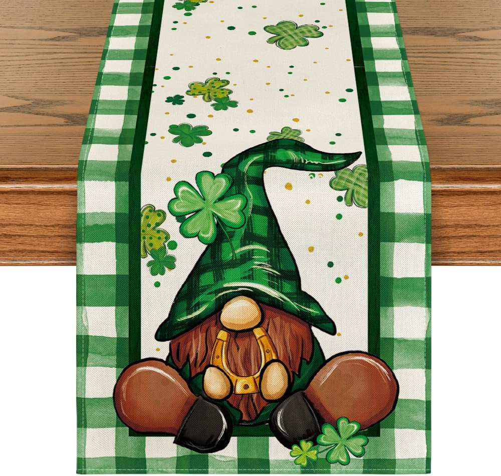 Artoid Mode Buffalo Plaid Shamrock Gnome St. Patrick'S Day Table Runner, Seasonal Spring Holiday Kitchen Dining Table Decoration for Indoor Outdoor Home Party Decor 13 X 72 Inch Home & Kitchen Kitchen & Dining Kitchen & Table Linens Table Runners