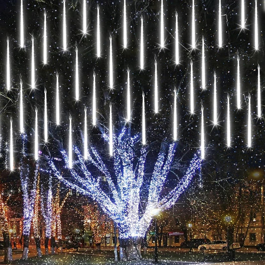 Joomer 240 LED Meteor Shower Christmas Lights 11.8 Inch 10 Tubes Falling Raindrop Cascading LED Icicle Lights with Timer Function for Holiday Party Wedding Christmas Tree Decoration (White) Lighting & Ceiling Fans Outdoor Lighting String Lights Tools & Home Improvement