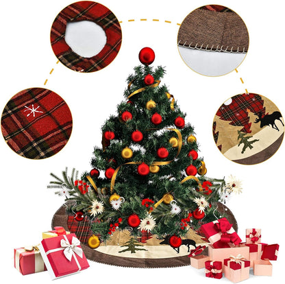 Christmas Tree Skirt 48Inch Double Layers Xmas Tree Skirt for Christmas Decorations Winter New Year House Decoration Supplies Holiday Ornaments Indoor Outdoor