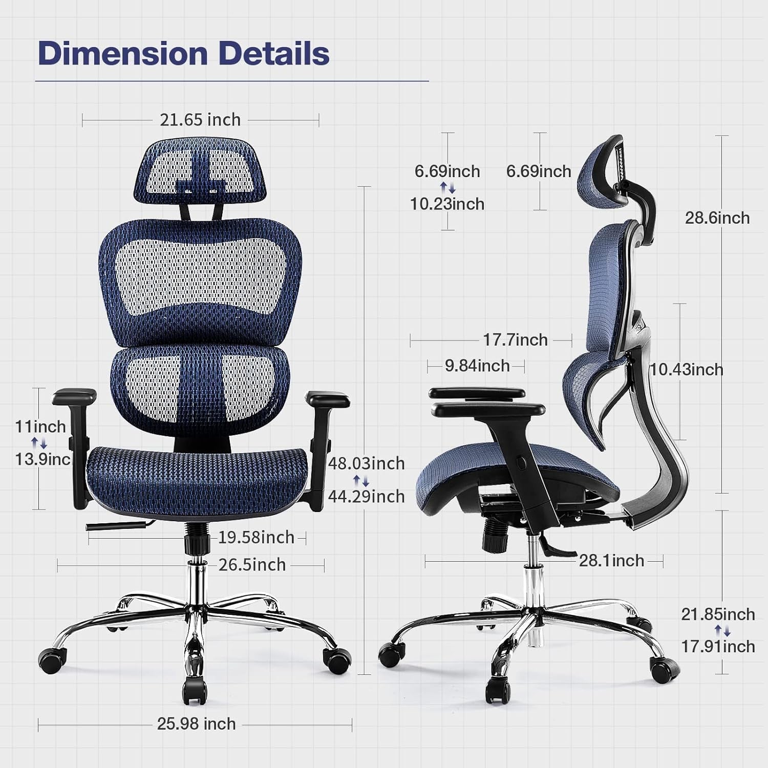 JHK Ergonomic High Back Office Chair with Headrest, Lumbar Support, Movable Armrests, Swivel Mesh Office Chair with 300 Lbs Capacity Adjustable Height for Home Office, Executive, Blue (WY-5283-BU) Chairs & Sofas Managerial & Executive Chairs Office Furniture & Lighting Office Products