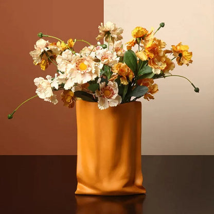 Frosted Ruched Ceramic Paper Bag Vase