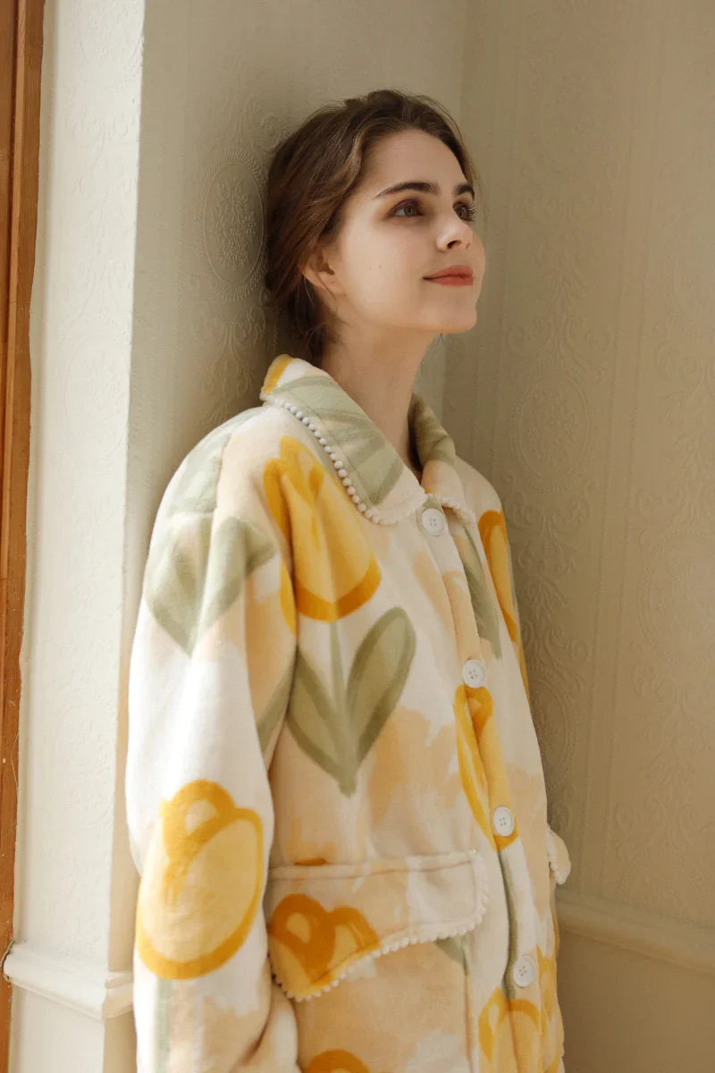 Plush Watercolor Tulip Flannel Fleece Pajama Set
