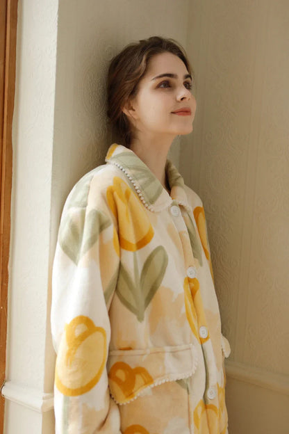 Plush Watercolor Tulip Flannel Fleece Pajama Set