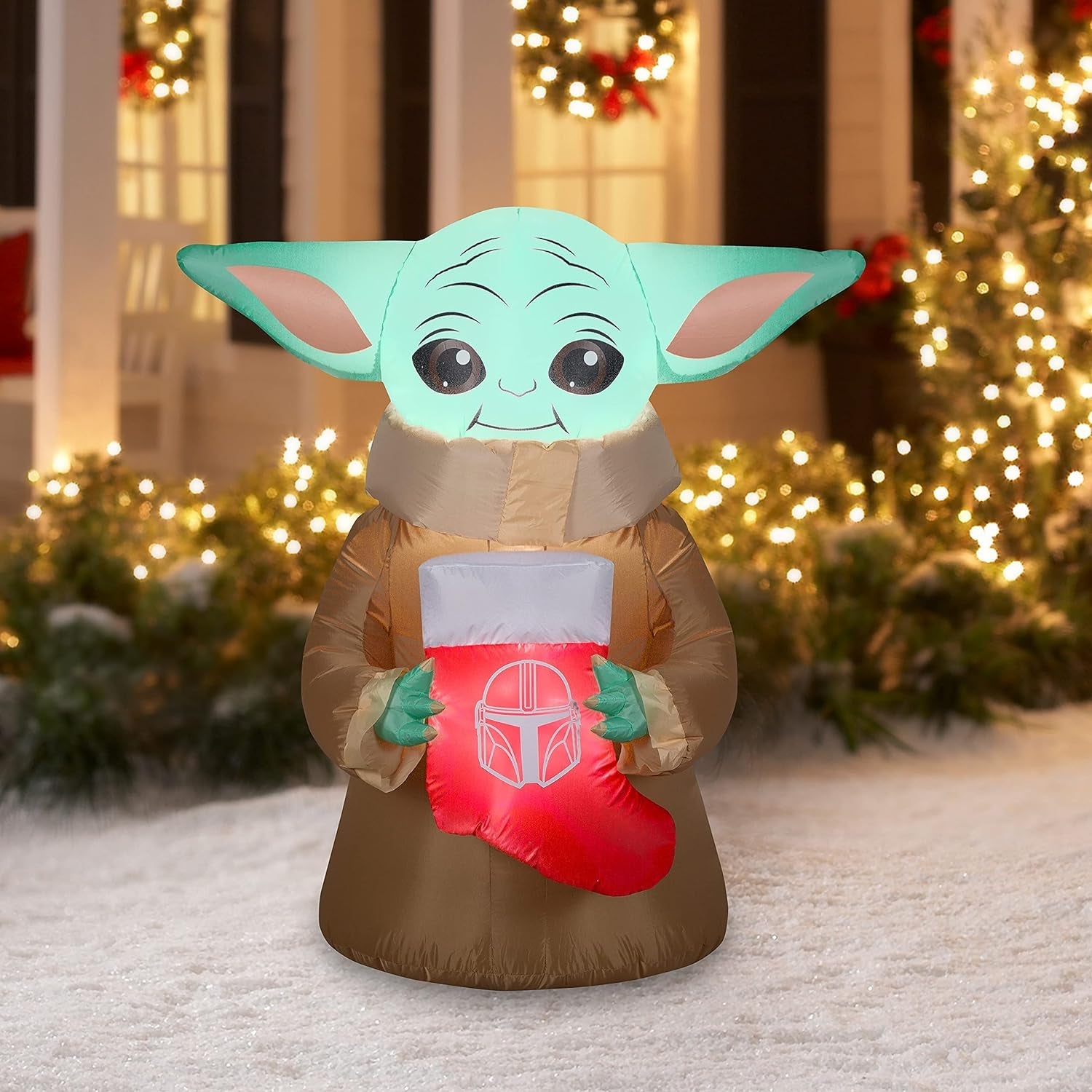 Holiday Gemmy 4.5' Christmas Inflatable Yoda the Child Holding a Christmas Stocking Indoor/Outdoor Decoration, 38111 Inflatable Yard Decorations Lawn & Garden Outdoor Décor Outdoor Holiday Decorations Patio