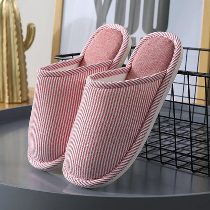Breathable Pinstripe Cotton House Slippers