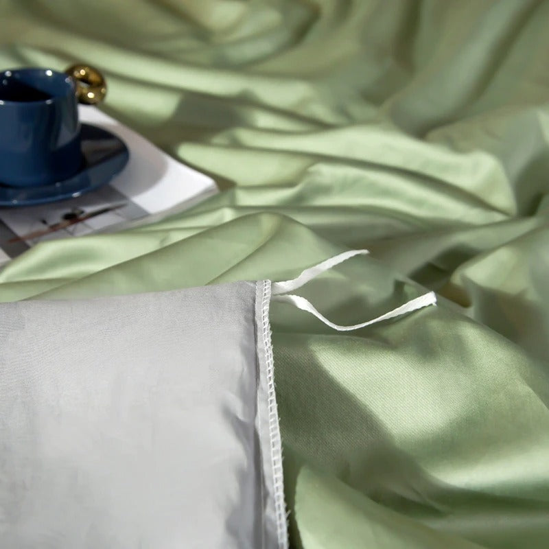 Shemir Light Green Silver Reversible Egyptian Cotton Bedding Set