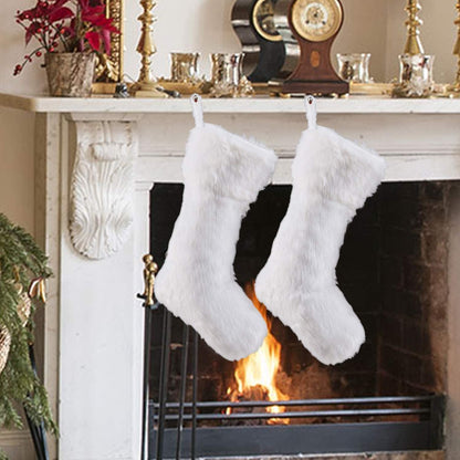 Christmas Stockings, 2 Pcs 18 Inches Large Snowy Luxury Hanging White Faux Fur Christmas Stocking for Family Holiday Party Christmas Fireplace Decorations (White) Home & Kitchen Seasonal Décor Stockings Stockings & Holders