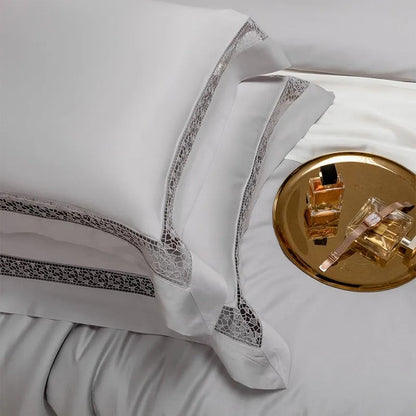Elysium Silver Lace Luxury Egyptian Cotton Bedding Set