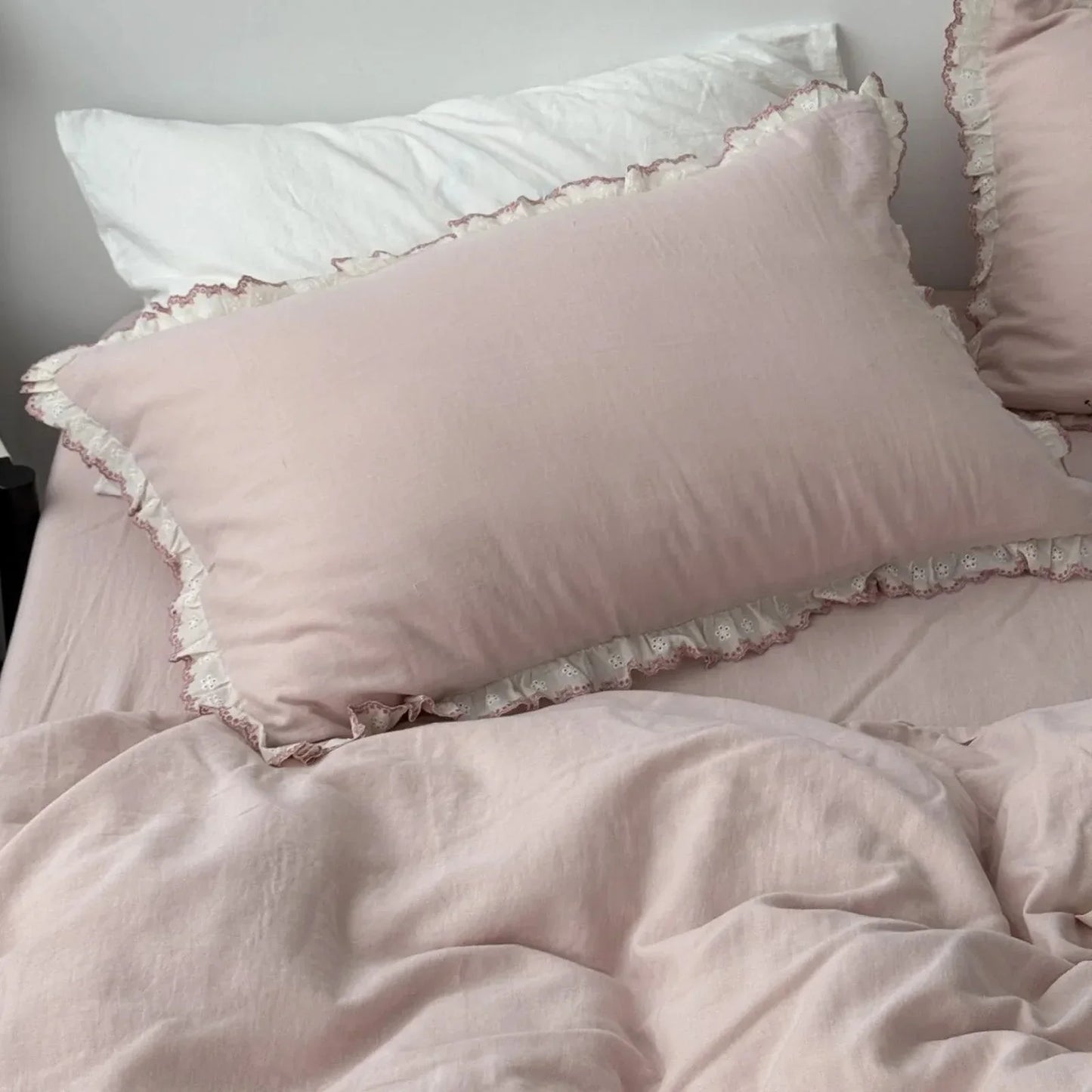 Soft Embroidered Lace Ruffle Cotton Bedding Set