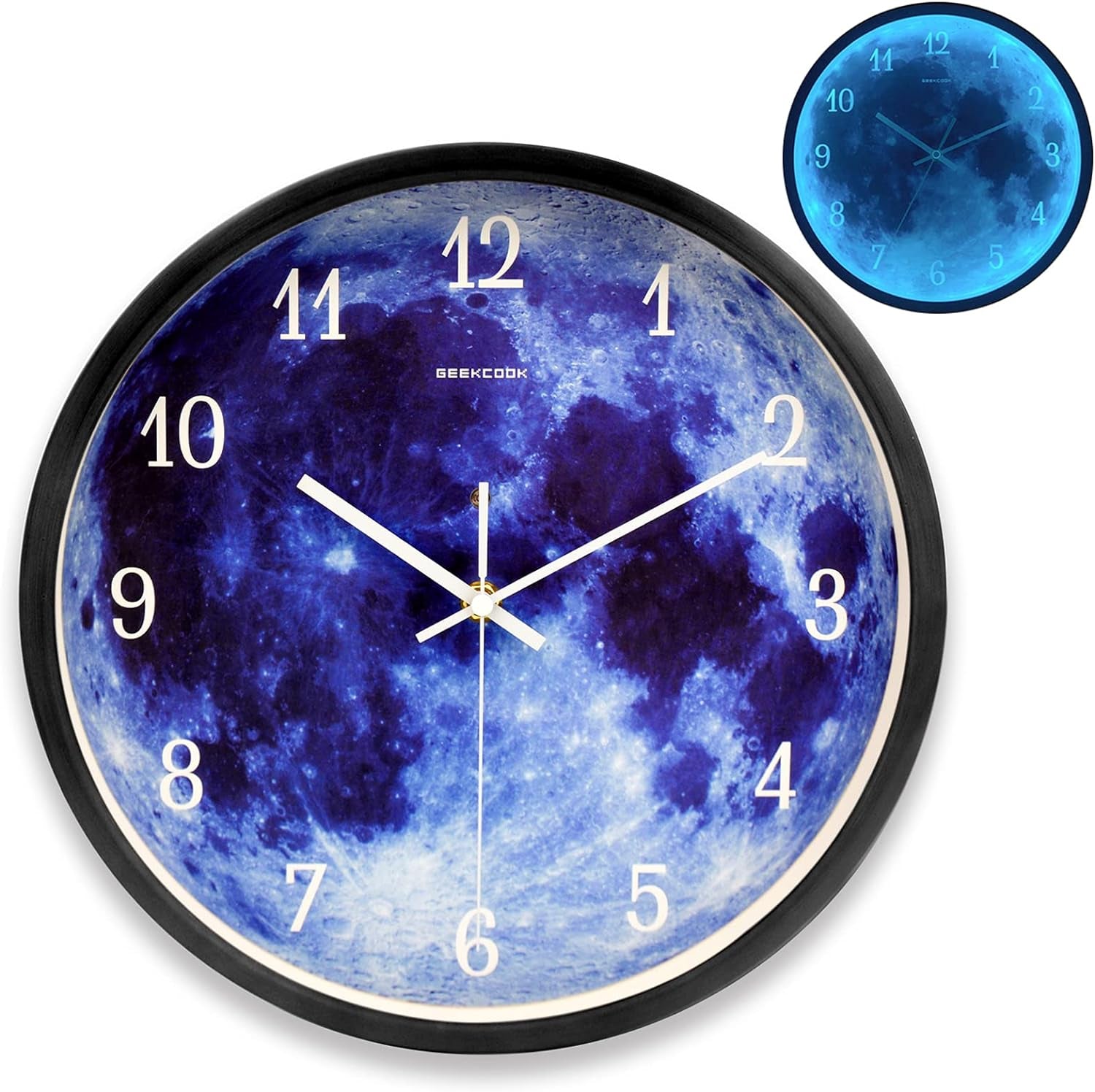 E'LIXEFE 12-Inch Night Light Wall Clock, Moon-Style Silent Wall Clock, Living Room Study Kitchen Led Lights (Black) Clocks Home & Kitchen Home Décor Products Wall Clocks