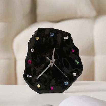 Wavy Jeweled Ceramic Table & Wall Clock