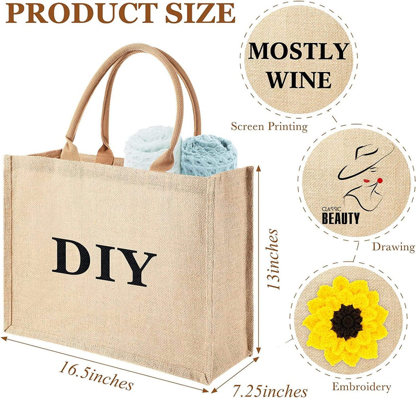 Shappy 10 Pieces Jute Burlap Tote Bags Reusable Burlap Shopping Bags with Handles Blank Totes for Women Shopping Market Grocery Beach Trip DIY Bags，16.5 X 7.25 X 13 Inches, Khaki Home & Kitchen Kitchen & Dining Luggage & Bags Reusable Grocery Bags Shopping Totes Storage & Organization Travel & To-Go Food Containers