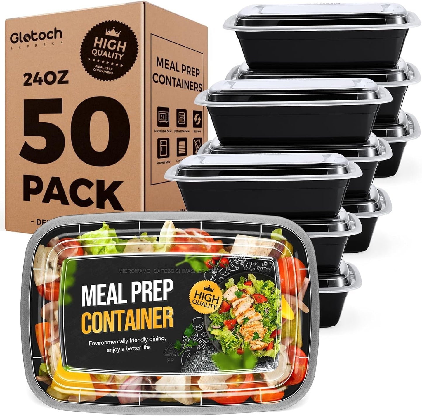 Glotoch 50 Pack 32 Oz Meal Prep Containers Reusable, 2 Compartment Food Containers with Lids to Go Containers, Lunch-Microwave,Freezer,Dishwasher Safe Boxes Disposables Food Service Equipment & Supplies Industrial & Scientific Take Out Containers