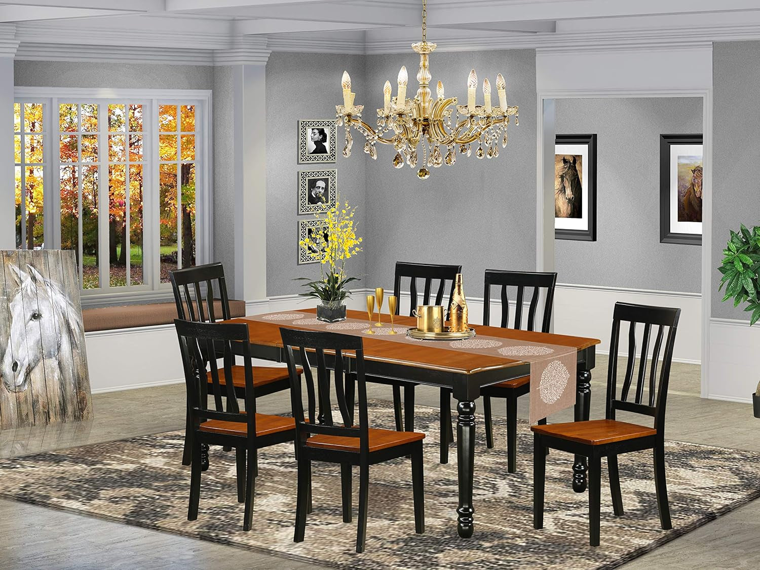 East West Furniture DOAN7-BCH-W 7 Piece Modern Dining Table Set Consist of a Rectangle Wooden Table with Butterfly Leaf and 6 Dining Chairs, 42X78 Inch, Black & Cherry Dining Room Furniture Furniture Home & Kitchen Table & Chair Sets