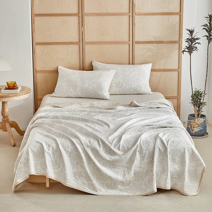 Elegant Cotton Peony Jacquard Bedding Set