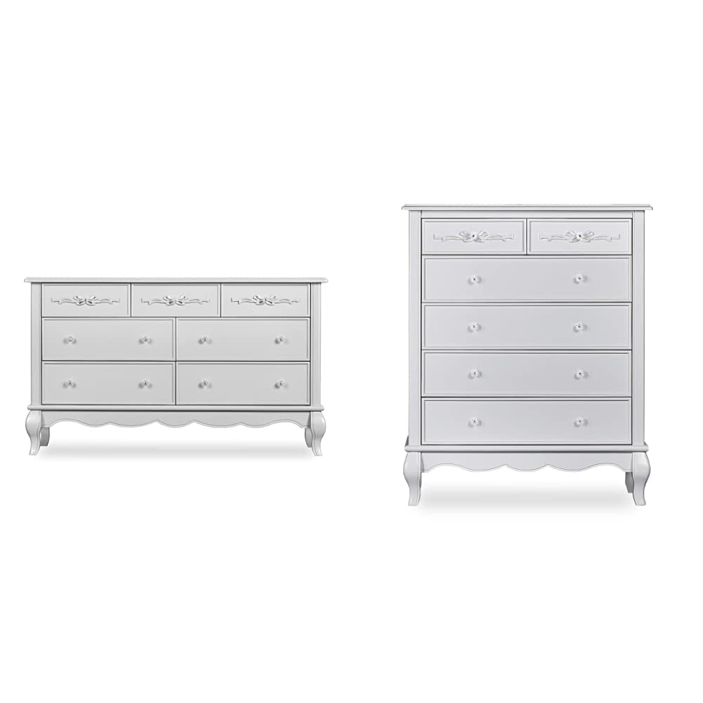 Evolur Aurora 7 Drawer Double Dresser, Akoya Grey Pearl/Silver Mist & Aurora 6 Drawer Tall Chest in Akoya Grey Pearl/Silver Mist Bedroom Furniture Dressers Furniture Home & Kitchen