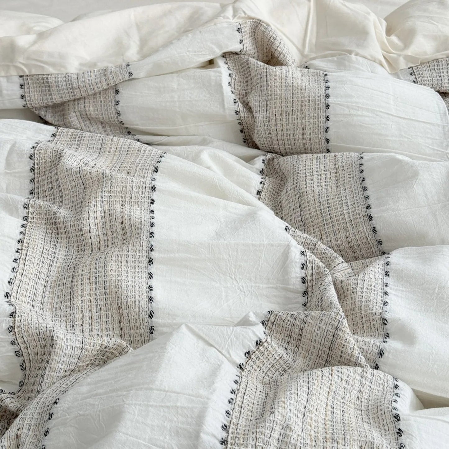 Textured Woven Stripe Washed Cotton Bedding Set
