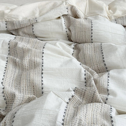 Textured Woven Stripe Washed Cotton Bedding Set