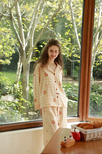 Soft Capybara Plaid Cotton Pajama Set