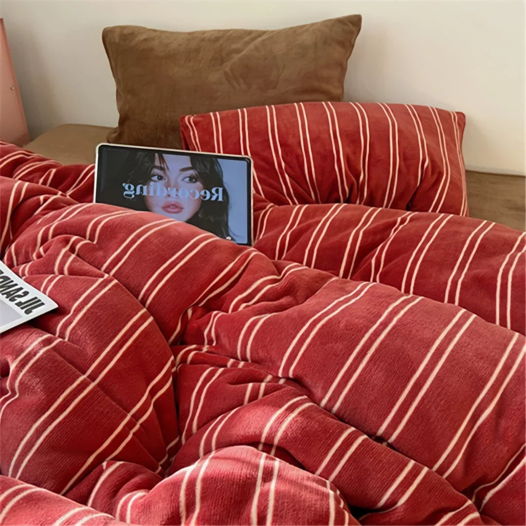 Plush Pinstripe Velvet Bedding Set