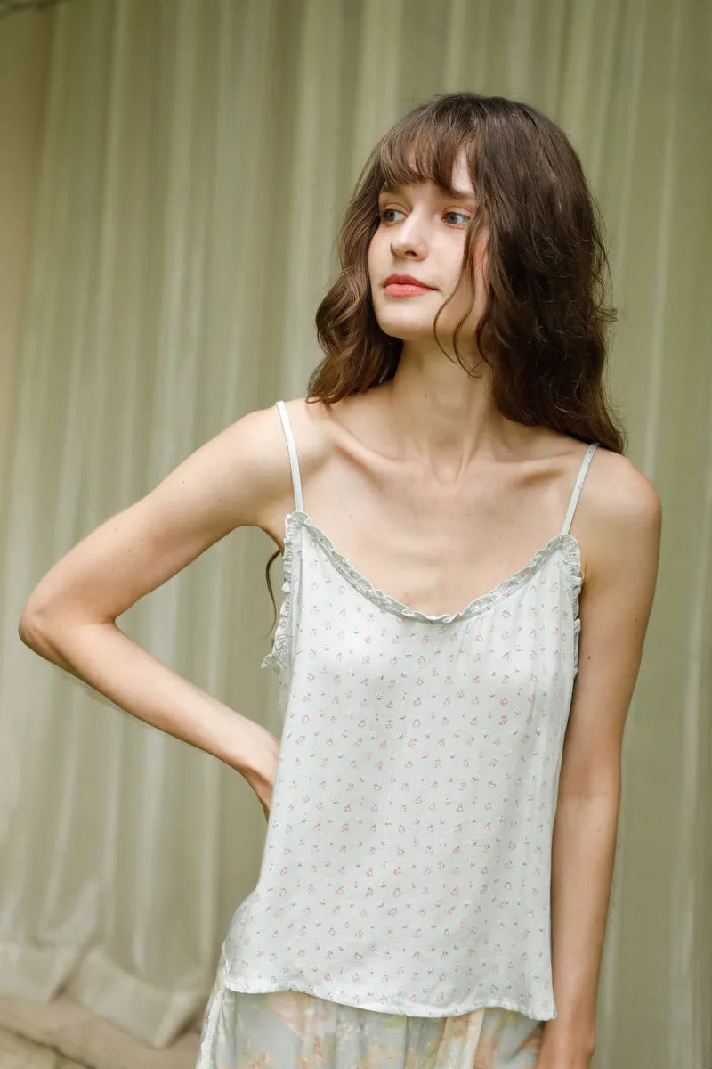 Silky Ruffle Ditsy Floral Cotton Sateen Pajama