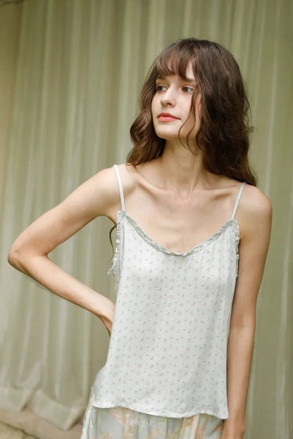 Silky Ruffle Ditsy Floral Cotton Sateen Pajama