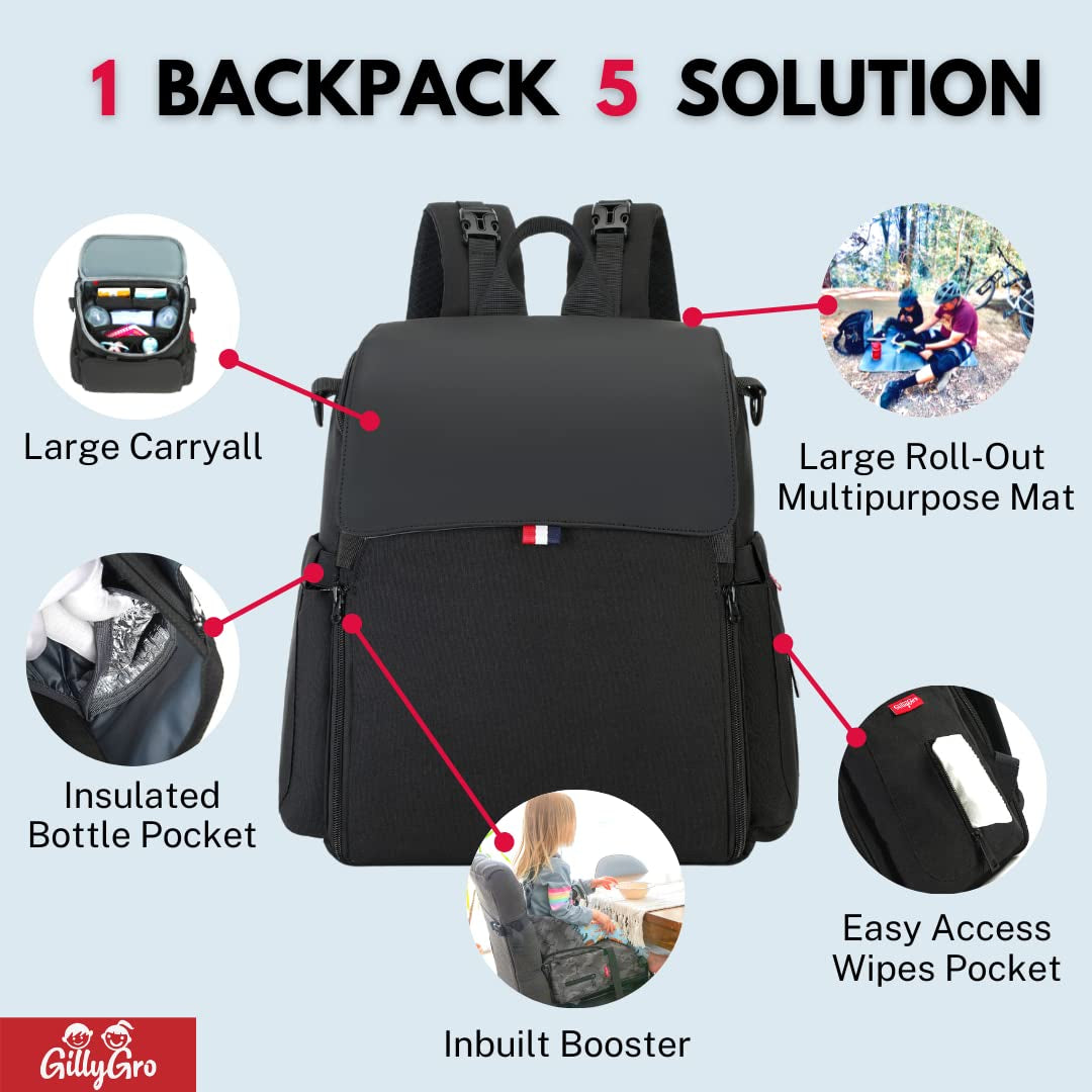 Multifunction Diaper Bag Backpack with Changing Pad & Portable Chair Booster Seat & Insulated Bottle Pockets, Perfect Large Travel Diaper Bag for Girl, Boy, Newborn Essential Gift Baby Products Backpacks Diaper Bags Diapering