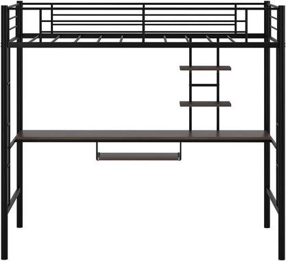 Giantex Metal Loft Bed Frame, Twin Size Bunk Bed with Bilateral Ladders, Guardrails, Desk and Bookcase, Space-Saving Loft Bed with Keyboard Tray for Boys & Girls Teens (Twin, Black) Bedroom Furniture Beds Frames & Bases Furniture Home & Kitchen