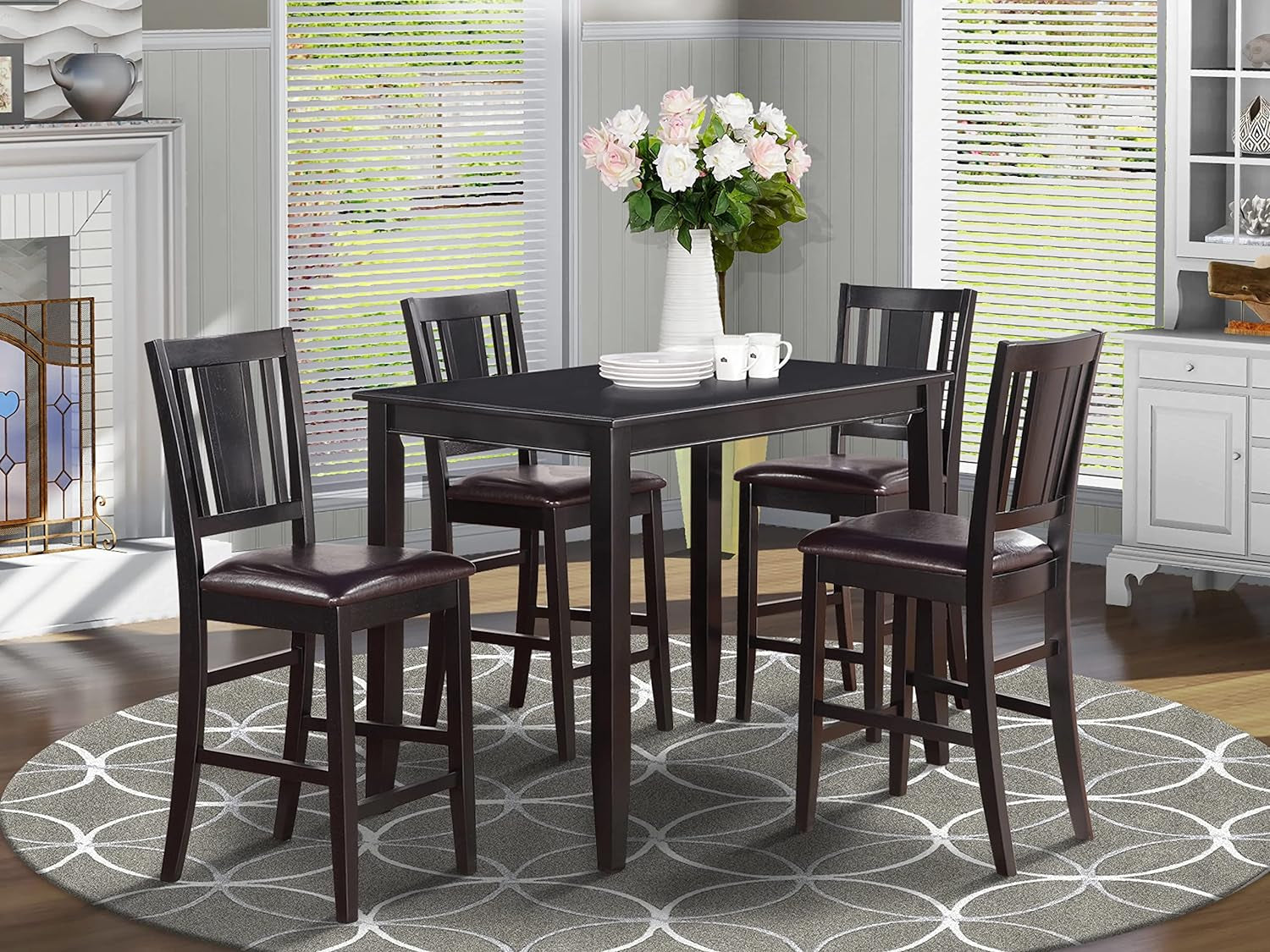 East West Furniture BUCK5-MAH-LC 5 Piece Counter Height Dining Table Set Includes a Rectangle Kitchen Table and 4 Faux Leather Dining Room Chairs, 30X48 Inch, Mahogany Dining Room Furniture Furniture Home & Kitchen Table & Chair Sets