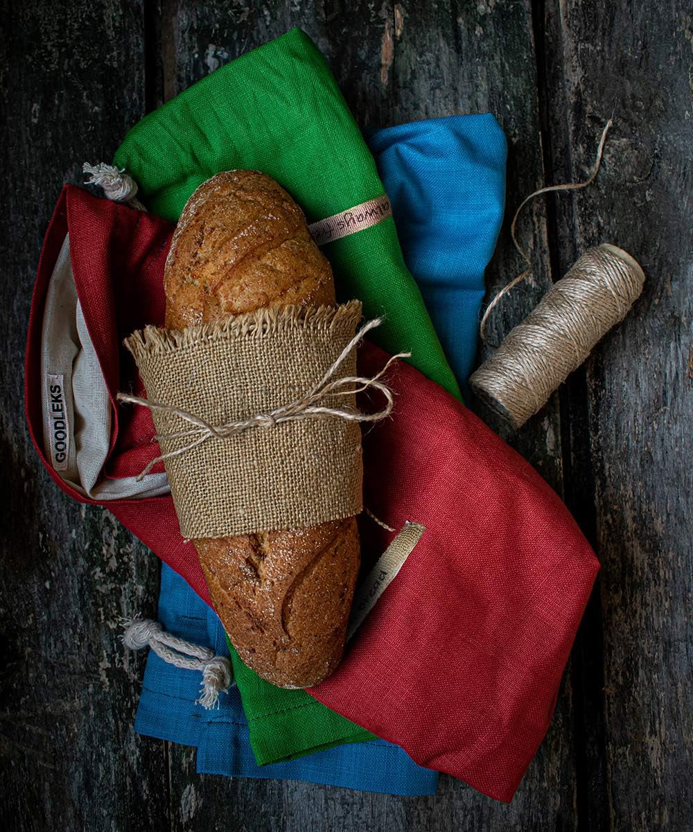 Patented Reusable Linen Bread Bag for Homemade Bread Large,Natural Organic Canvas Bread Loaf Bags,Green Bread Boxes Food Storage Home & Kitchen Kitchen & Dining Storage & Organization