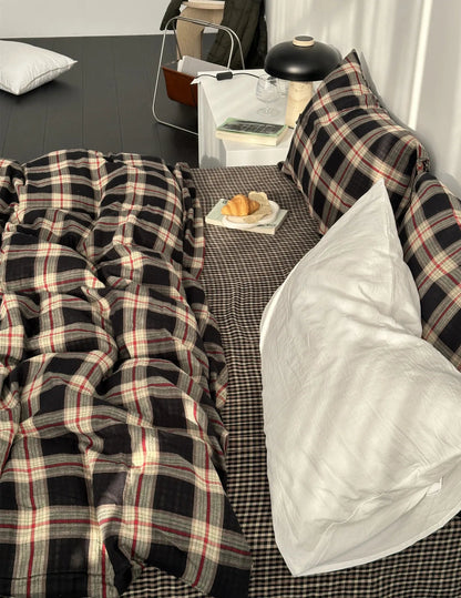 Textured Tartan Plaid & Gingham Washed Cotton Bedding Set