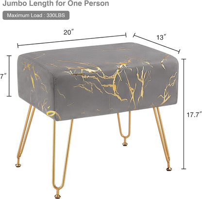 Fefances Large Vanity Stool Chair for Makeup Room Modern Velvet Square Ottoman Comfortable Footrest Stool with V Gold Legs (Gray Gold)… Furniture Home & Kitchen Living Room Furniture Ottomans