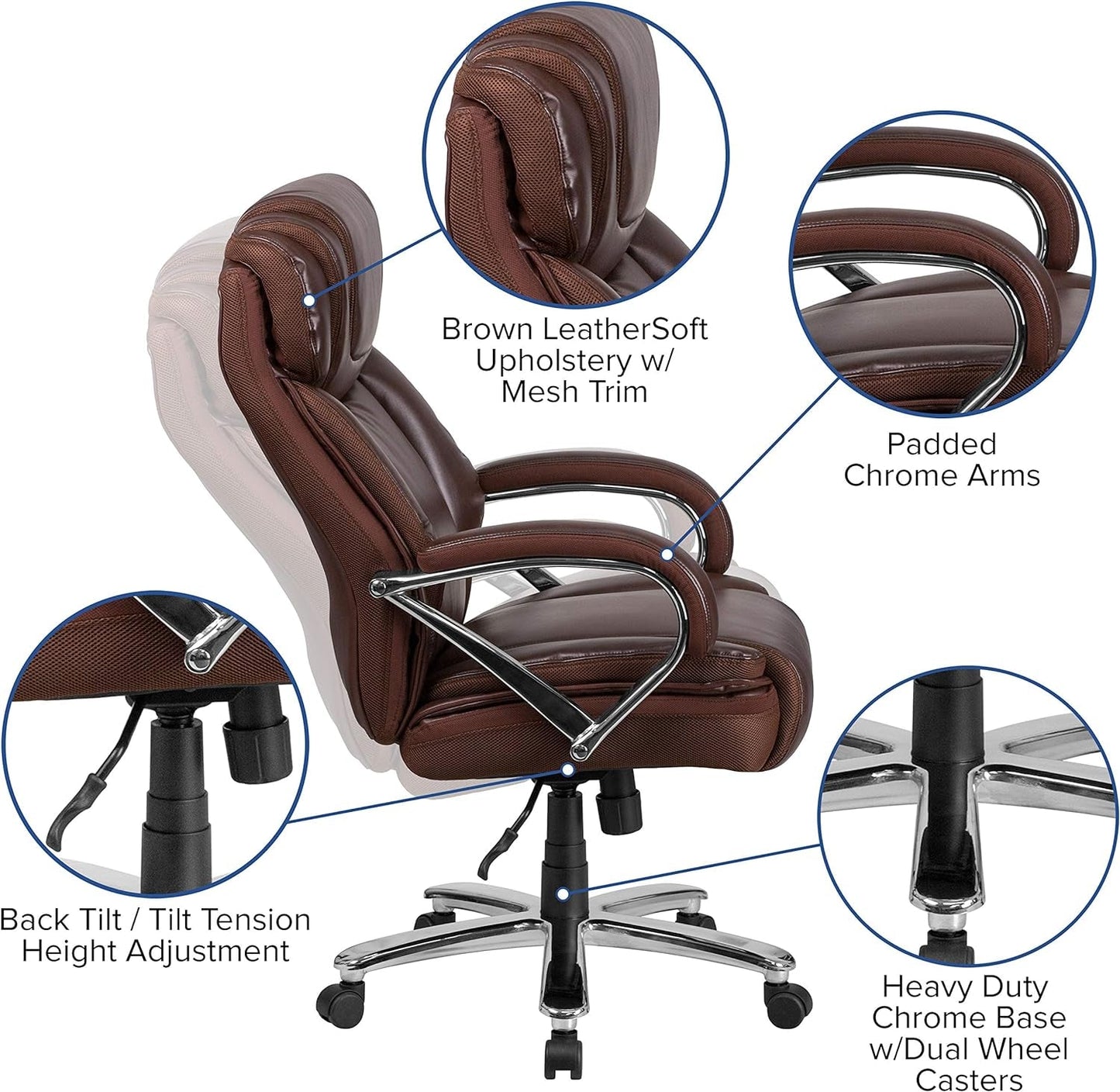 Flash Furniture HERCULES Series Big & Tall 500 Lb. Rated Brown Leathersoft Executive Swivel Ergonomic Office Chair with Extra Wide Seat Furniture Home & Kitchen Home Office Chairs Home Office Desk Chairs Home Office Furniture