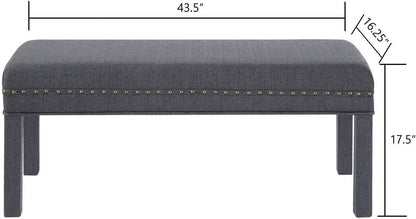 24KF Upholstered Linen Bed Bench with Nail Head Trim,Padded Tufted Bench -Dark Gray Entryway Furniture Furniture Home & Kitchen Storage Benches