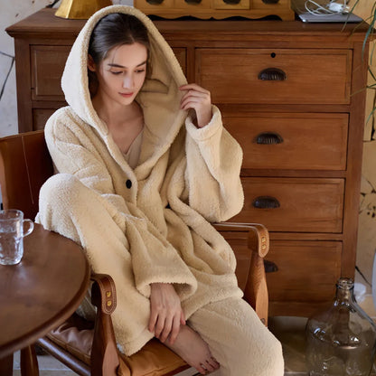 Plush Hooded Flannel Fleece Pajama Set