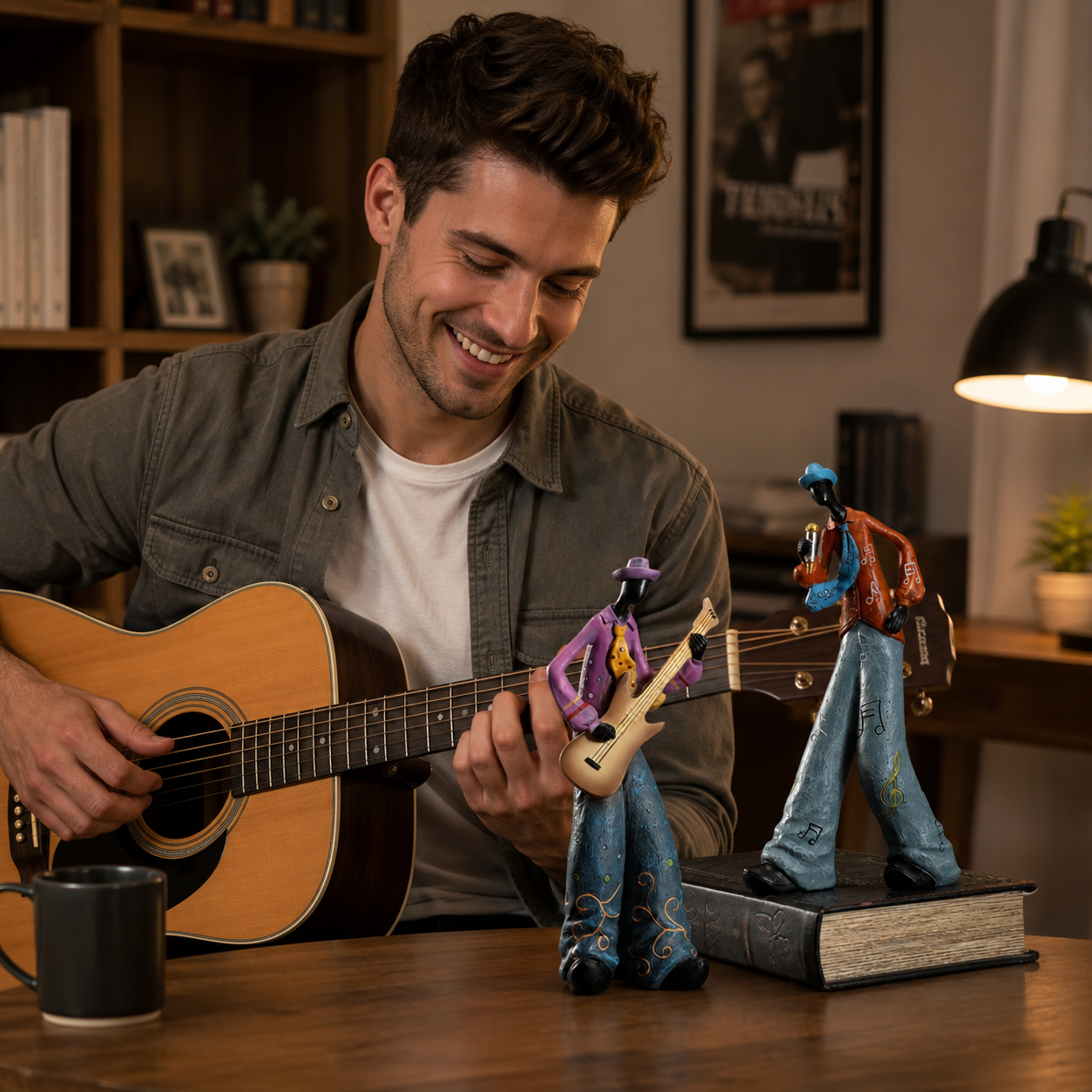Retro Bookshelf Band Figurines - Cute Cartoon Home Decor Gifts artistic home accessories Figurine guitarist figurine Home decor music lover gift Sculpture