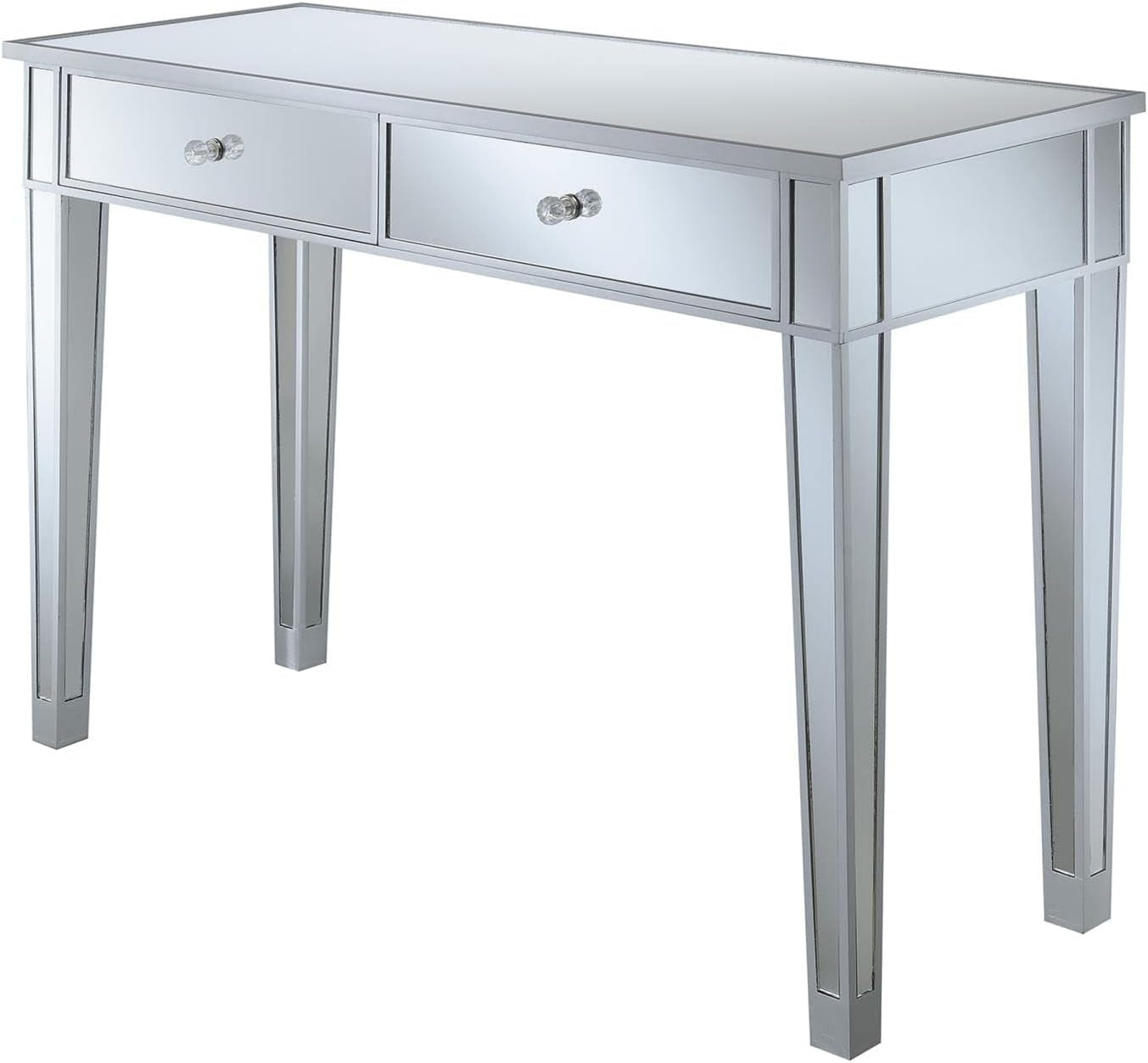 Convenience Concepts Gold Coast Mirrored Desk 42" - Console Table with 2 Drawers for Storage in Living Room, Office, Antique Silver/Mirror Furniture Home & Kitchen Home Office Desks Home Office Furniture