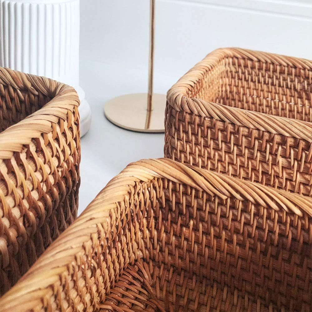 Handmade Weaving Rattan Wicker Basket,Portable Picnic Storage Box Home Kitchen Lawn & Garden Patio Patio Furniture & Accessories Picnic Baskets Tables & Accessories