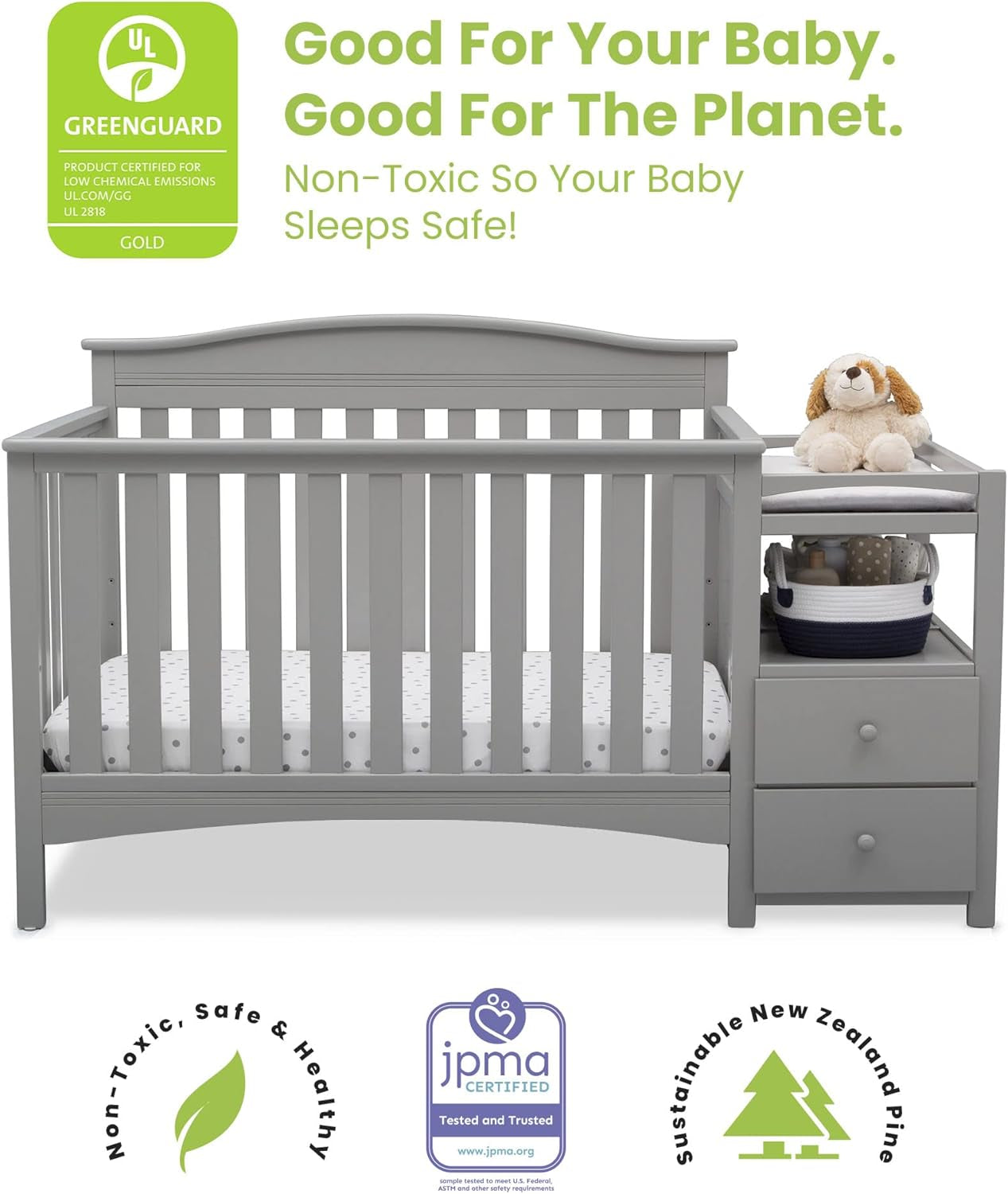 Birkley Convertible Crib N Changer + Changing Pad and Cover [Bundle], Grey Baby Products Changing & Dressing Changing Tables Furniture Nursery