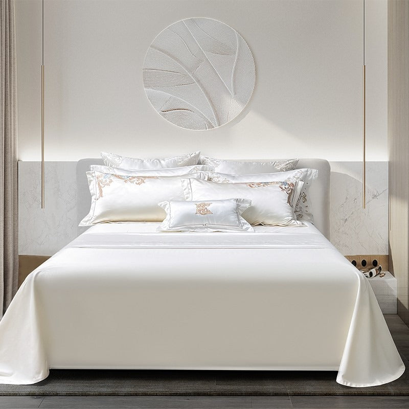Esana White Embroidered Egyptian Cotton Satin Bedding Set